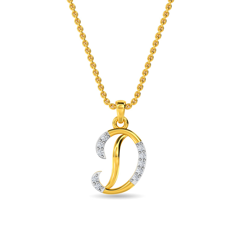 18Kt Gold Diamond Pendant - Capital 'D' Initial letter – Diamtrendz