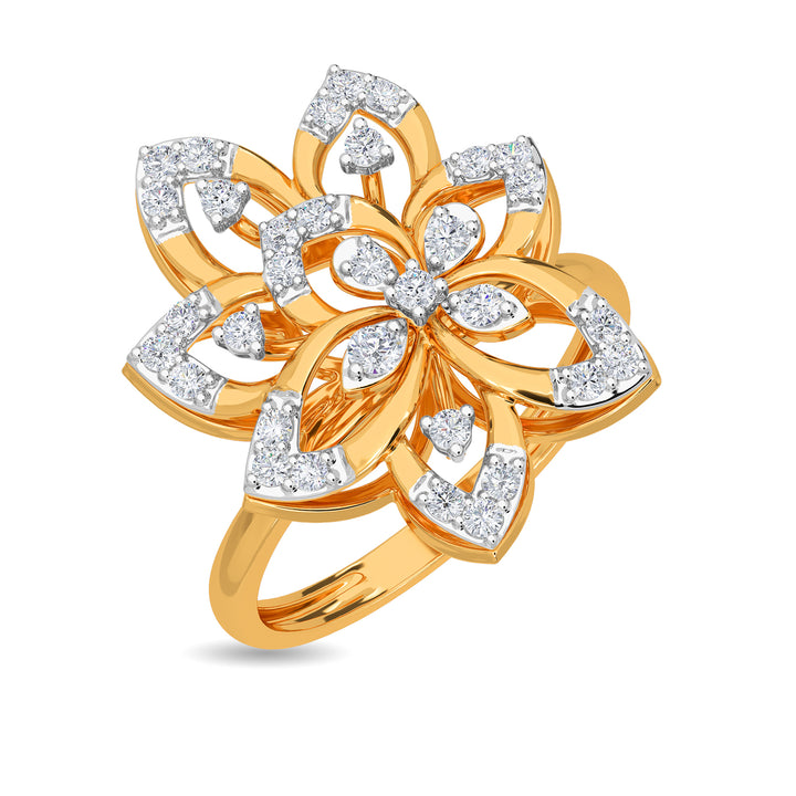 Diamond Floral Design Ring / 14k Gold Diamond Flower Ring / Flower Stacking  Ring / Floral Statement Ring / Birthday Gift - Etsy